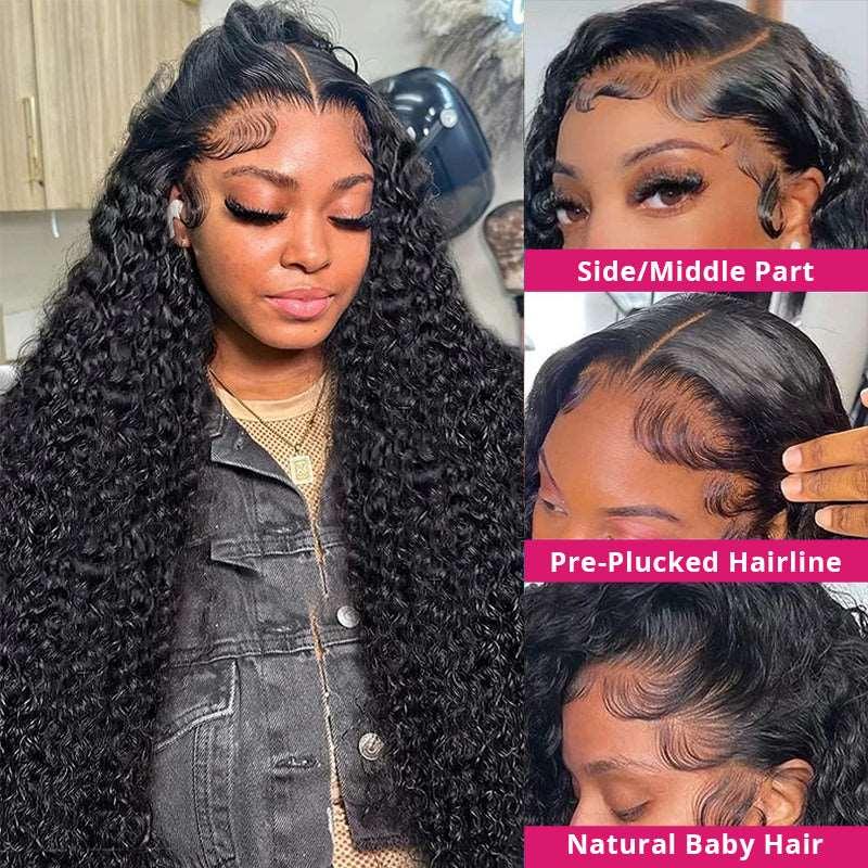 13x4 Frontal Deep Wave Wigs HD Lace Natural Black Wigs