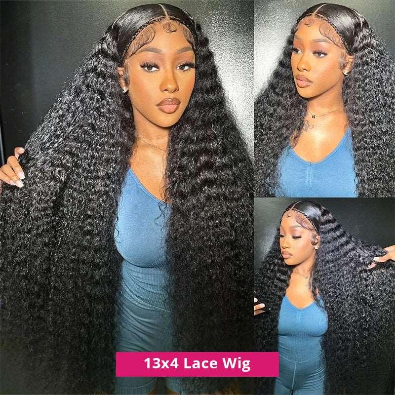 13x4 Frontal Deep Wave Wigs HD Lace Natural Black Wigs