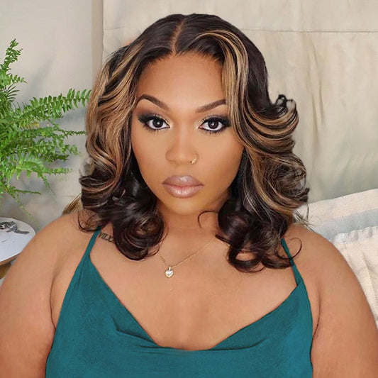 Honey Blonde Highlighted Bob Wig – 13x4 HD Lace Front Human Hair, Body Wave