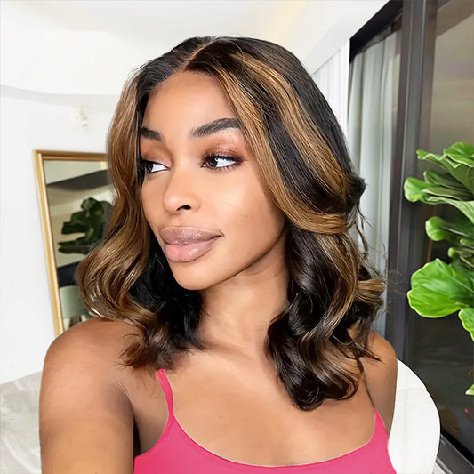 Honey Blonde Highlighted Bob Wig – 13x4 HD Lace Front Human Hair, Body Wave